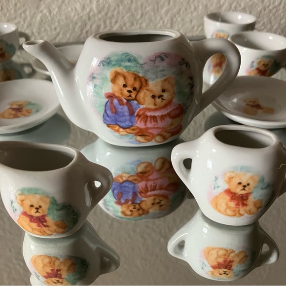 Toys Vintage 9s 11piece Teddy Bear Mini Childrens China Tea Set